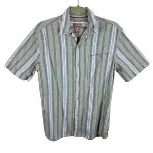 Bruno Washable Linen Striped Short Sleeve Button Up Woven Shirt Beachy Men's S‎